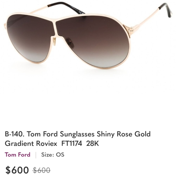 B-140. Tom Ford Sunglasses Shiny Rose Gold Gradient Roviex  FT1174 ­ 28K - Picture 2 of 3